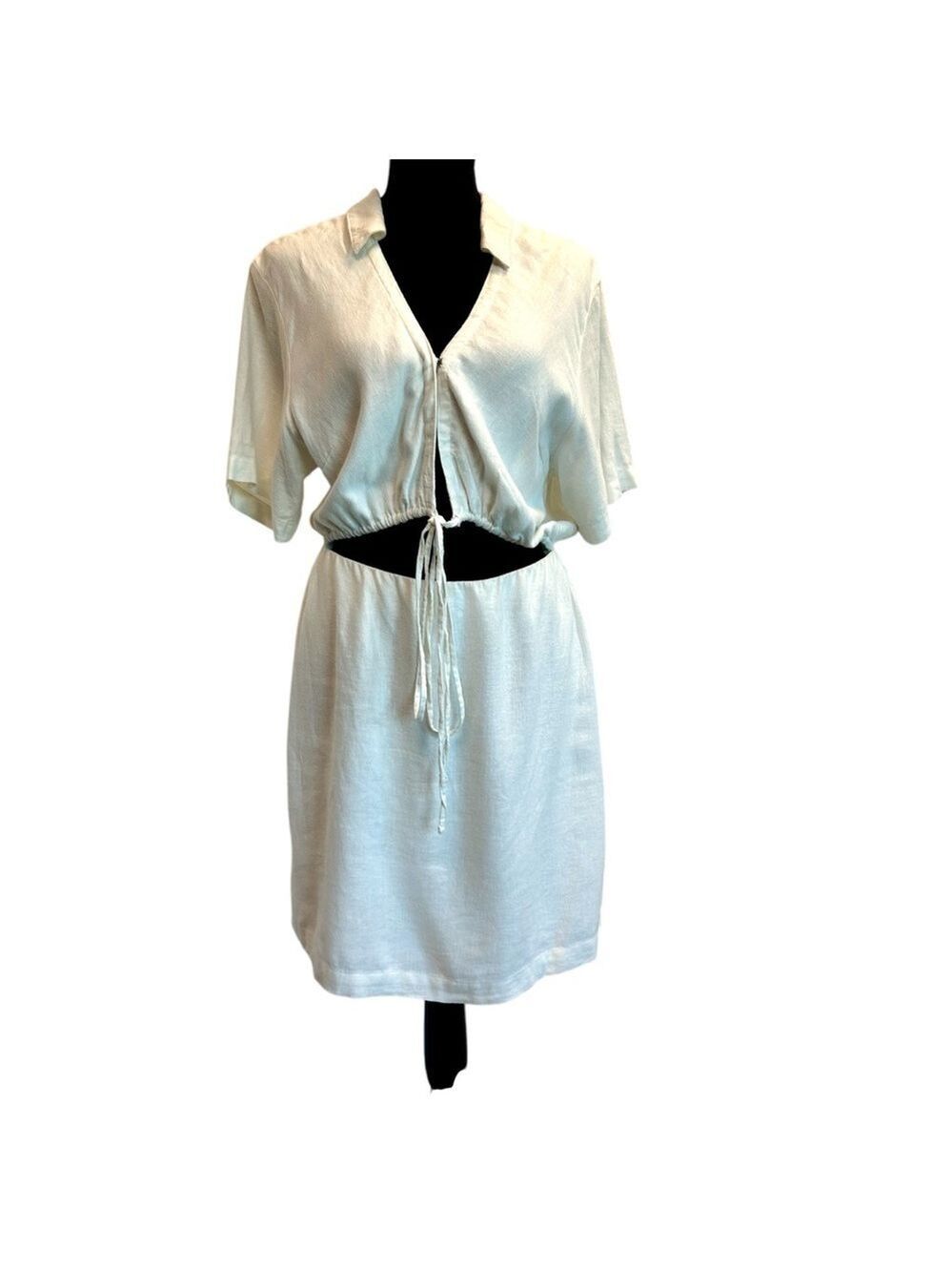 Abercrombie & Fitch Classic White Linen Blend Cut-out Shirt Dress Short Sleeve M